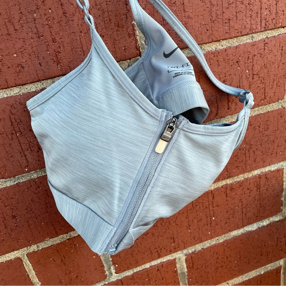 NIKE Dri-FIT Heather Grey Indy Zip-Front Bra Size Small